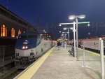 Amtrak Train # 177 arriving into New Haven Union Station a little over an hour late with a surprise on the point-P42DC # 92. I took this back to NYP and we arrived even more late but still within an hour and a half tardy.